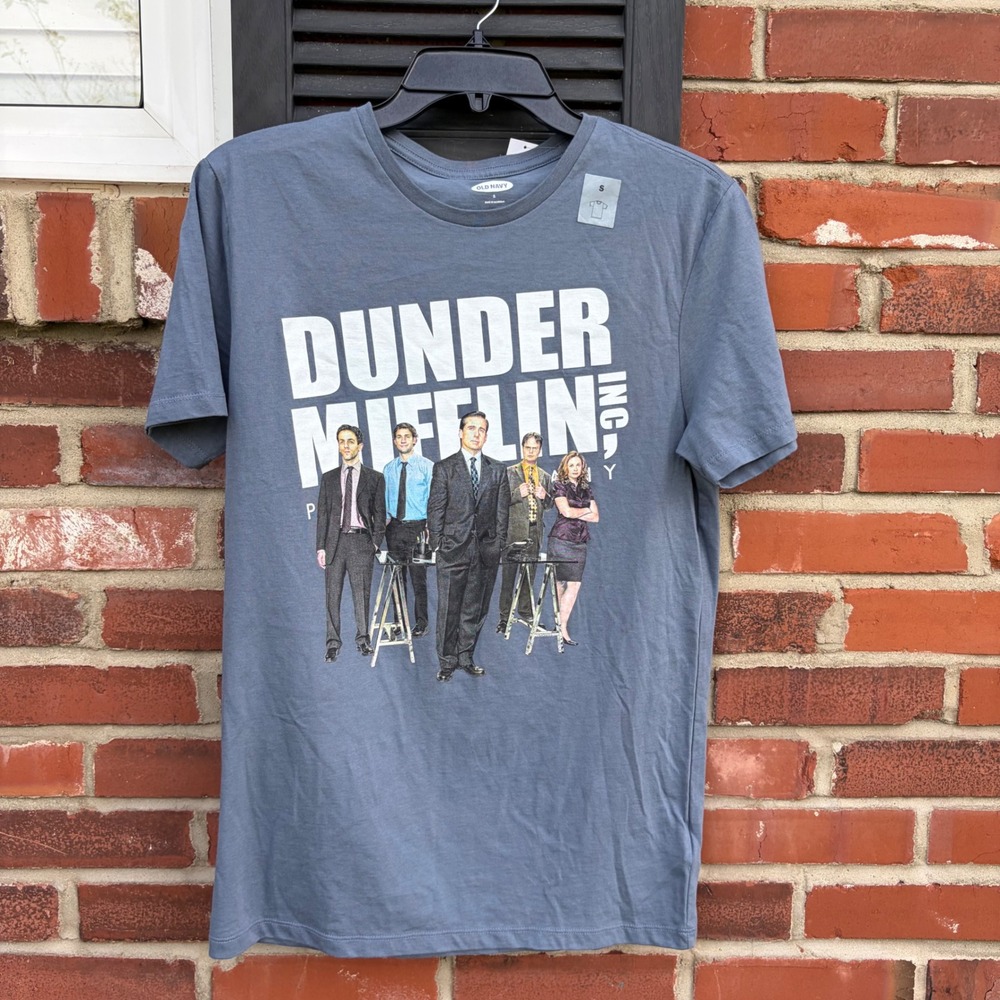Old Navy The Office Dunder Mifflin Cast Graphic T-Shirt Blue Mens Small NEW